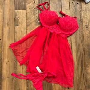 NWT Victoria Secret red lace babydoll set